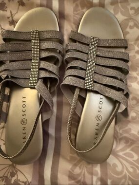 Karen Scott Metallic Silver Strappy Slingback Sandals